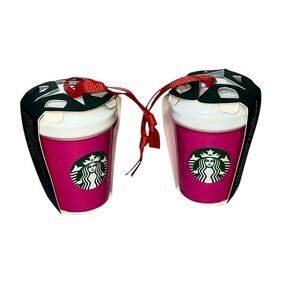2 STARBUCKS 2021 Pink Ceramic Christmas Holiday Collectable‎ Ornament NEW
